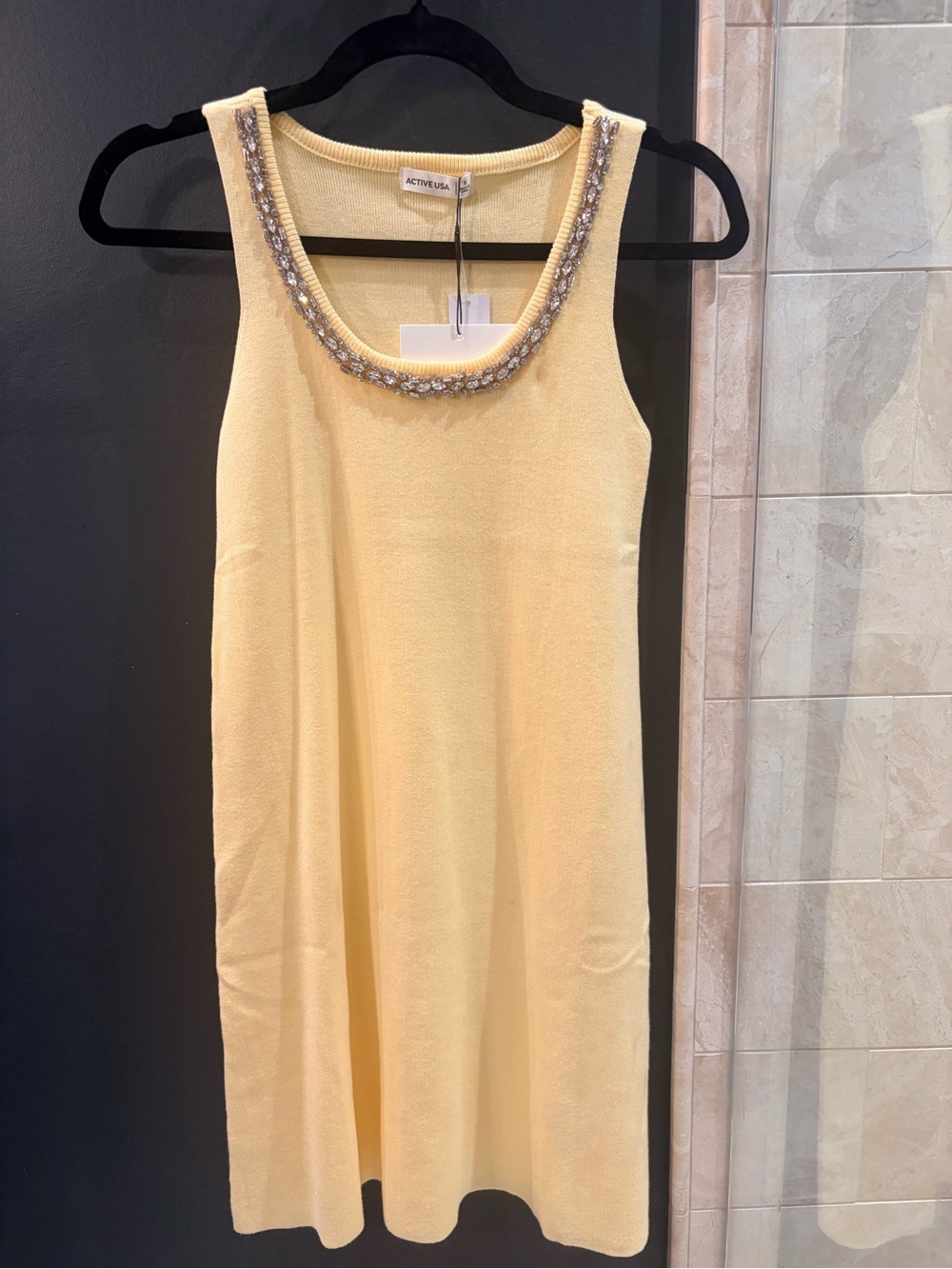 NWT Size S Active USA Butter Yellow Embellished Scoop Neck Sleeveless Dress